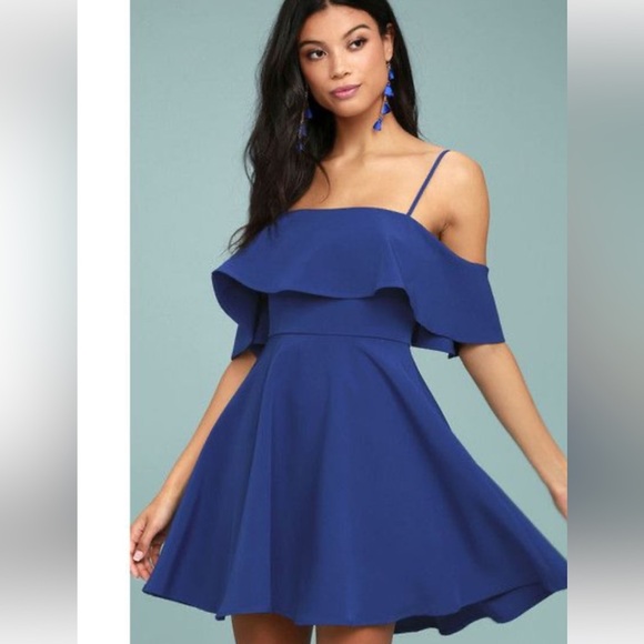 Lulus XS Elegant Blue Off-Shoulder Dress - Picture 1 of 2